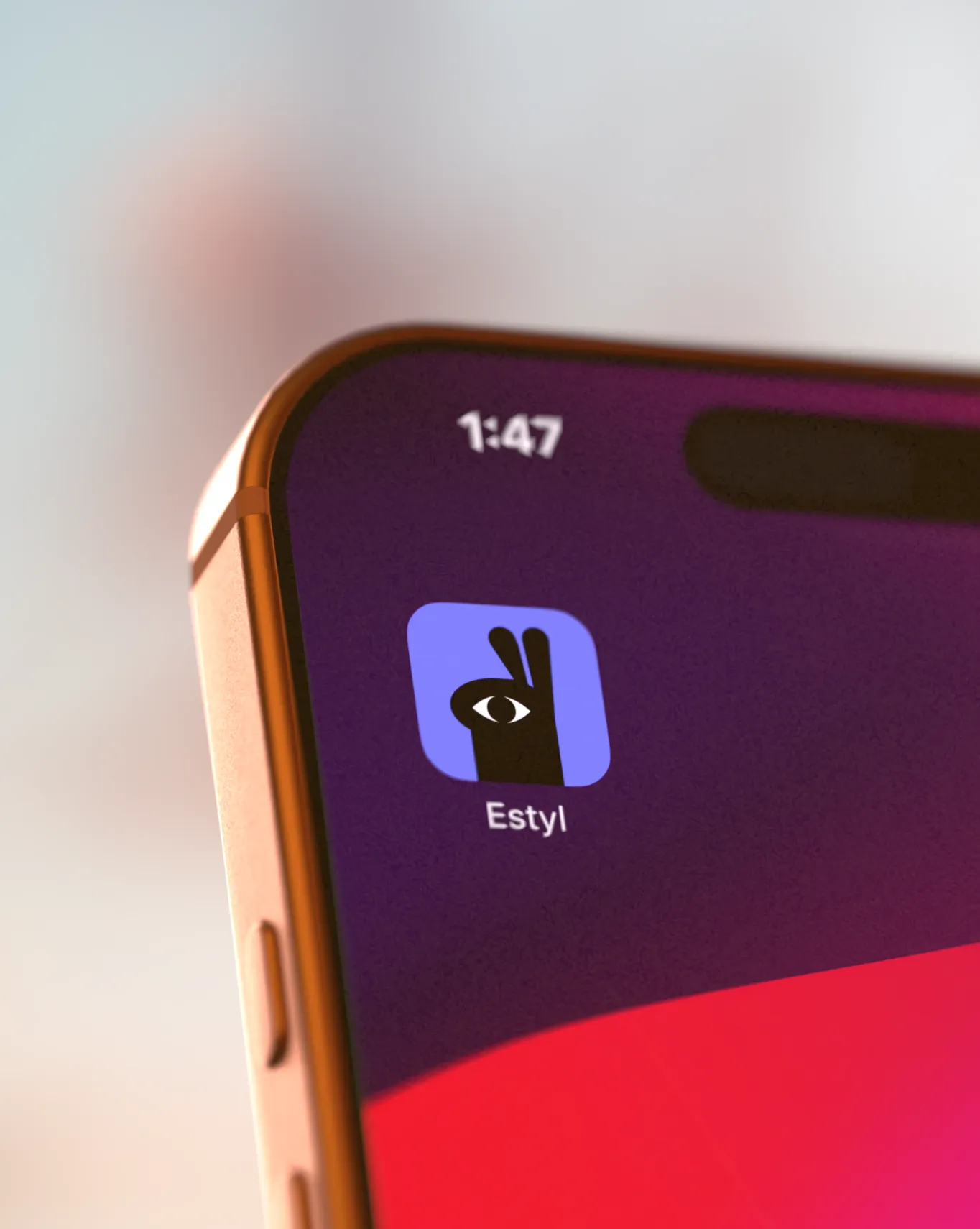 Estyl app icon close-up on iPhone home screen render