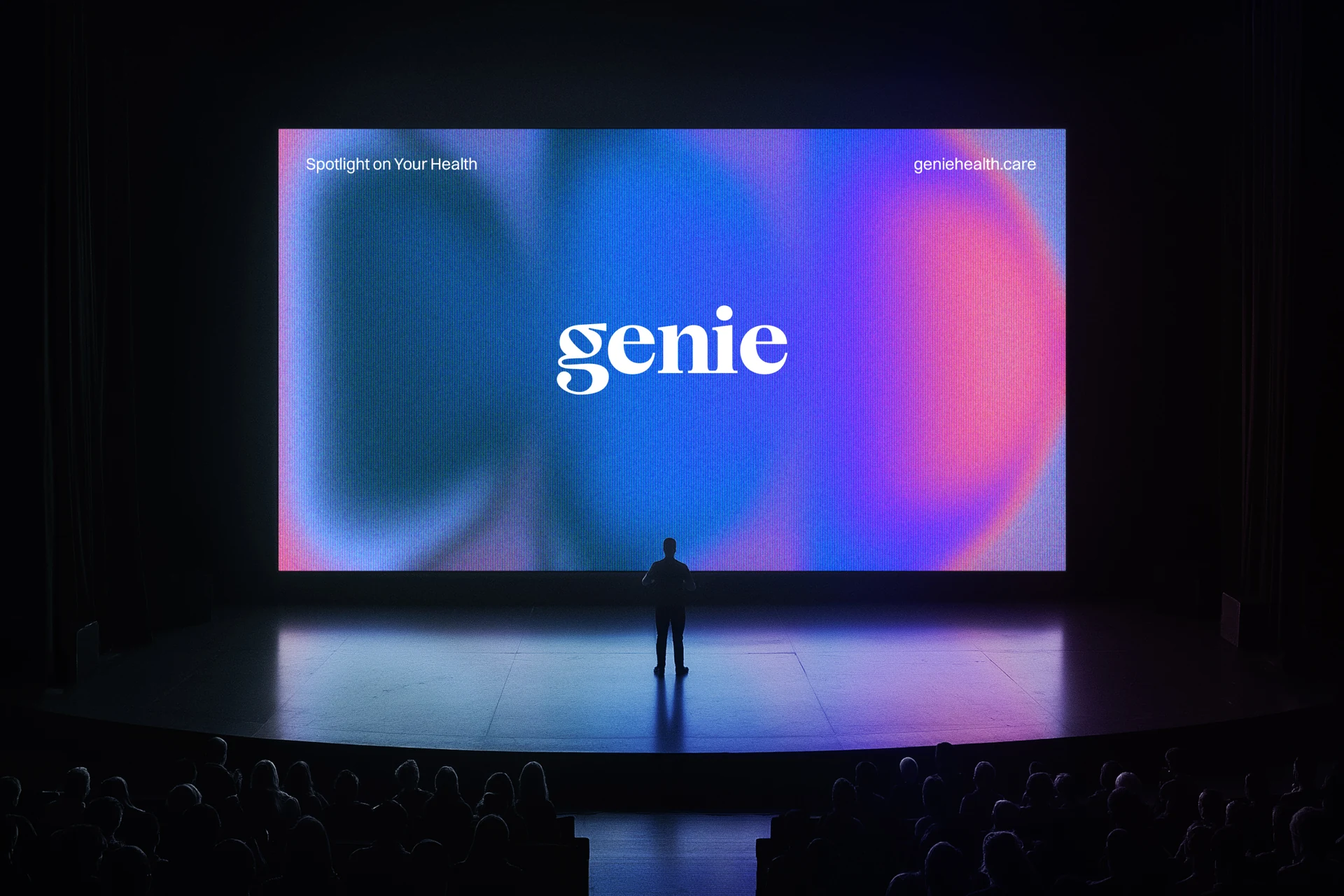 Genie logo on keynote stage spotlight on your health