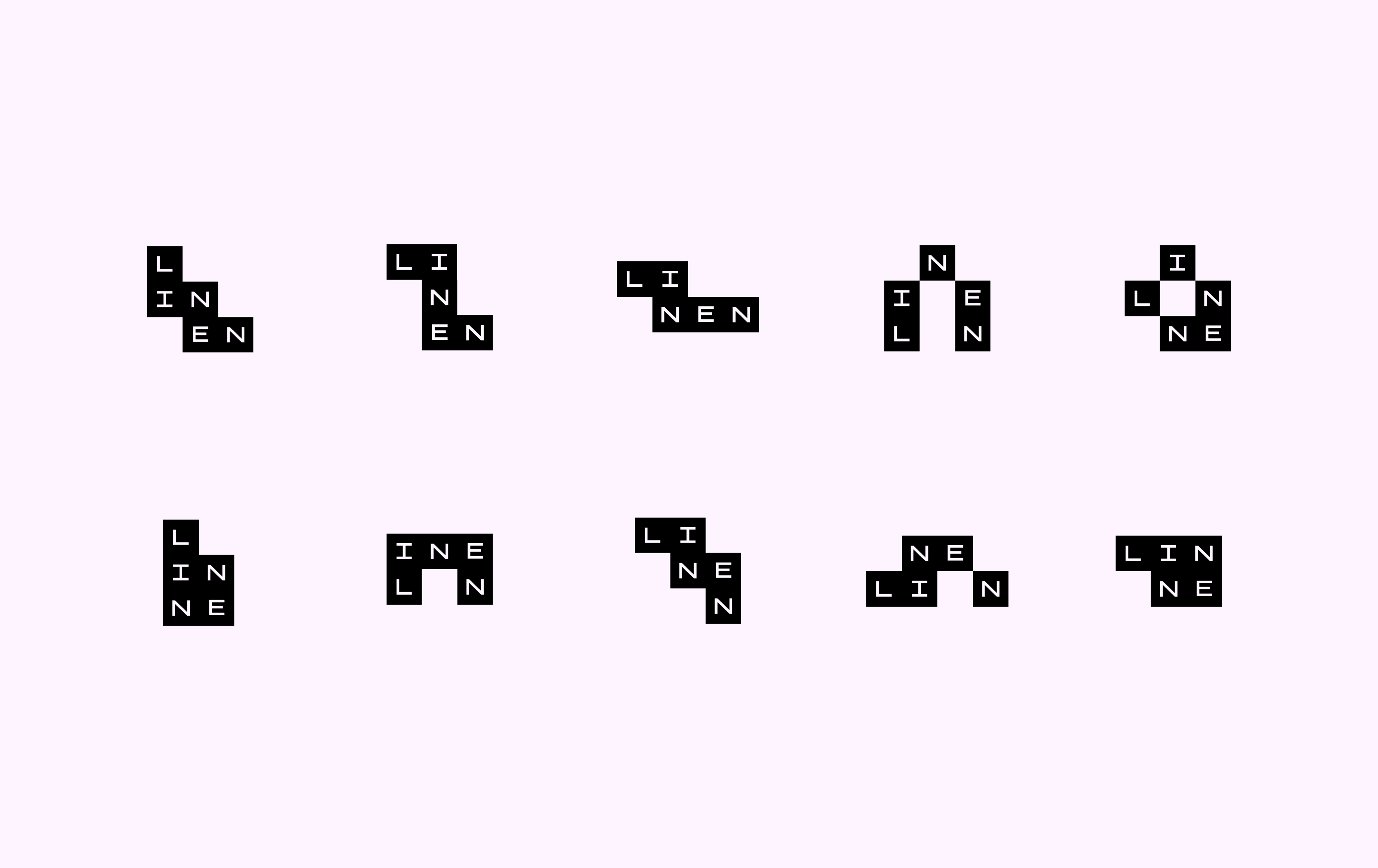 Linen brand identity — modular pixel logo lockup explorations