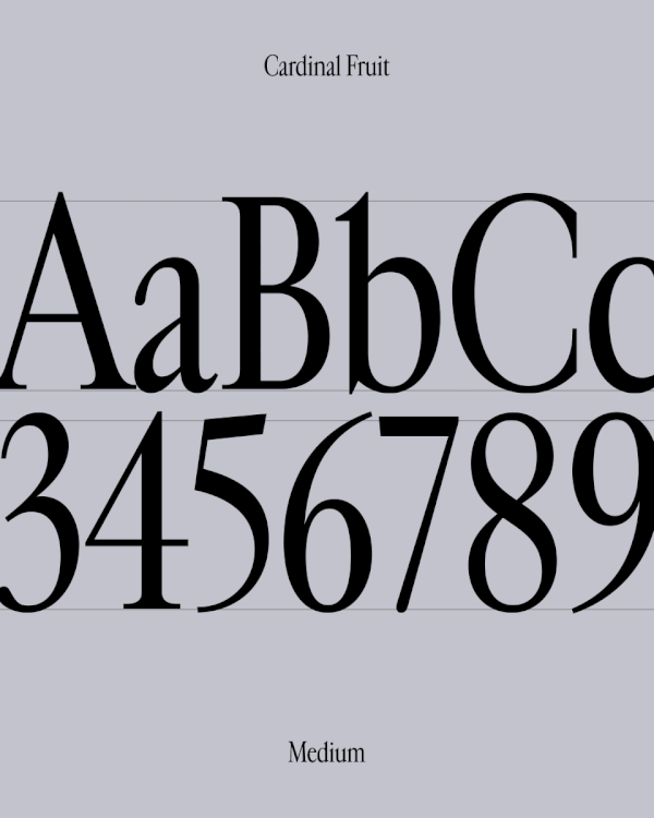 Luminar brand typeface specimen — Cardinal Fruit serif letters and numerals